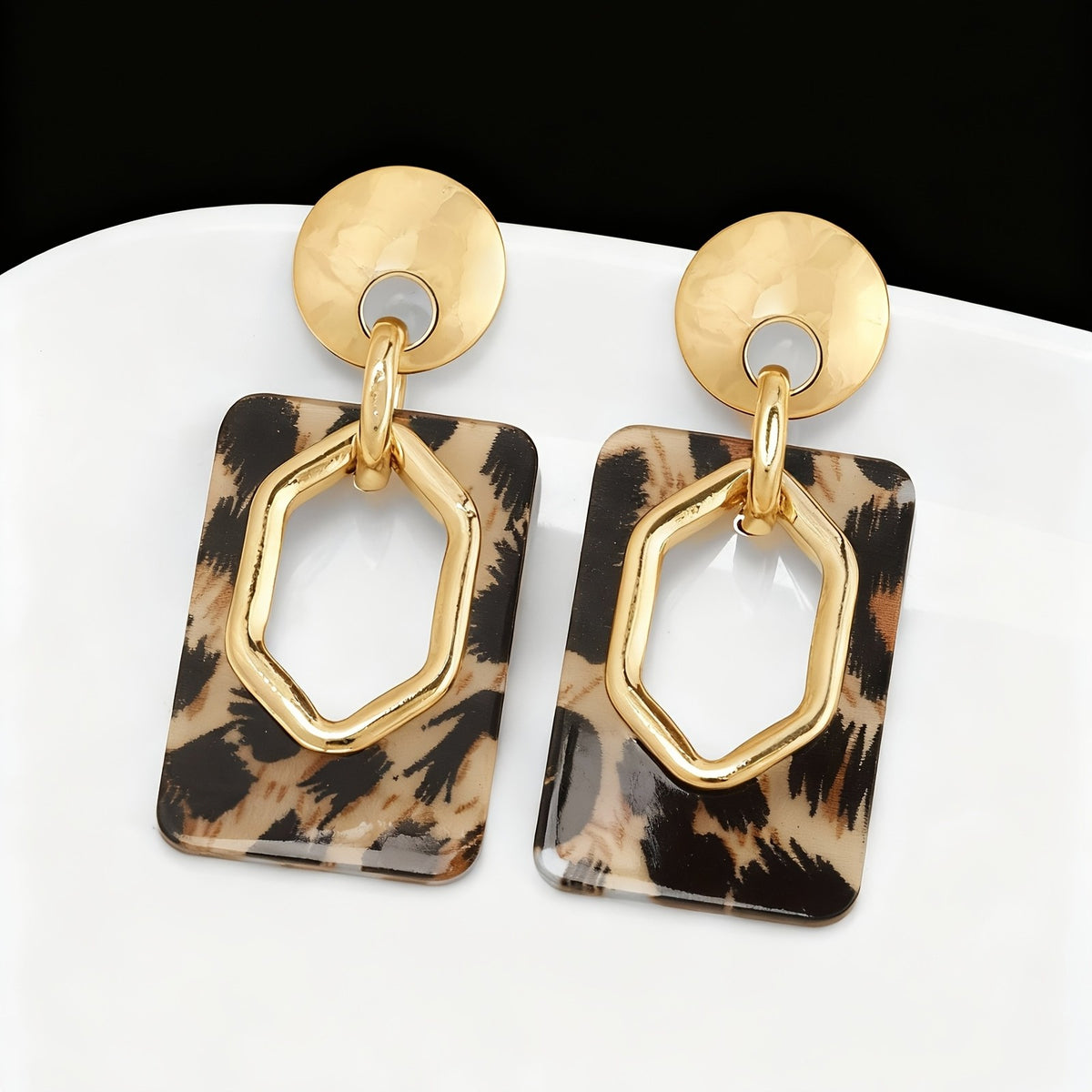 Leopard Print Geometric Drop Earrings