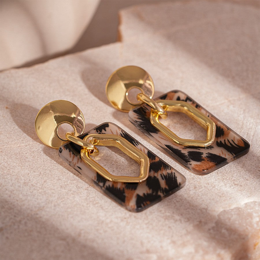 Leopard Print Geometric Drop Earrings