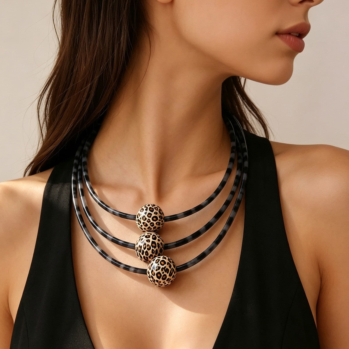 Boho Leopard Print Bead Necklace