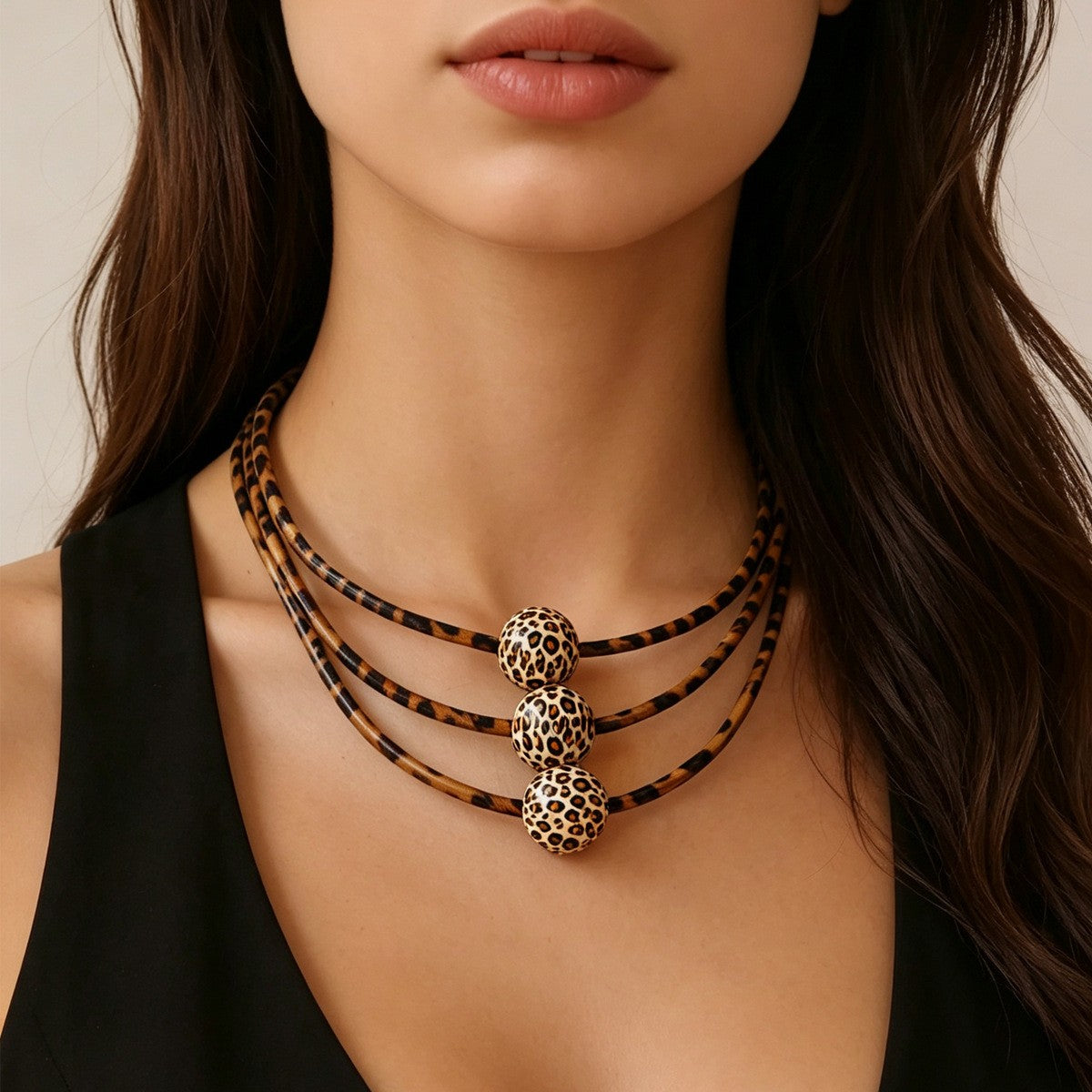 Boho Leopard Print Bead Necklace