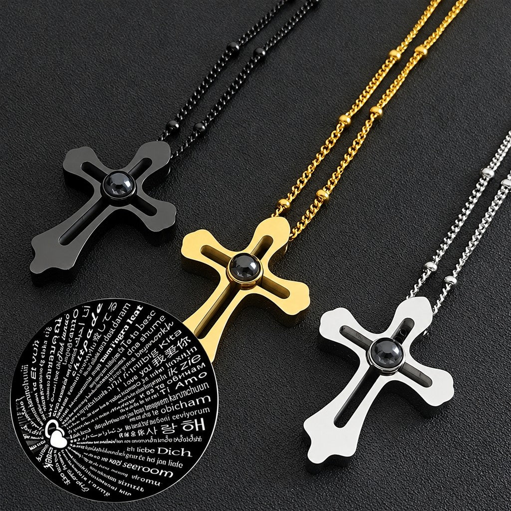18k Vintage Cross Projection Necklace