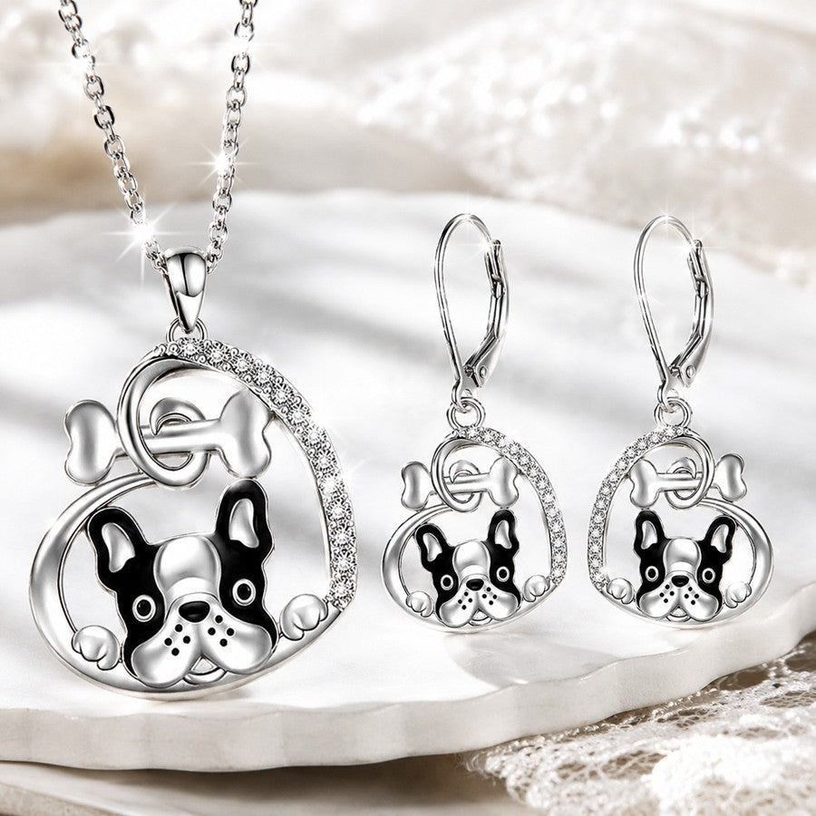 Classy French Bulldog Bone Necklace Set