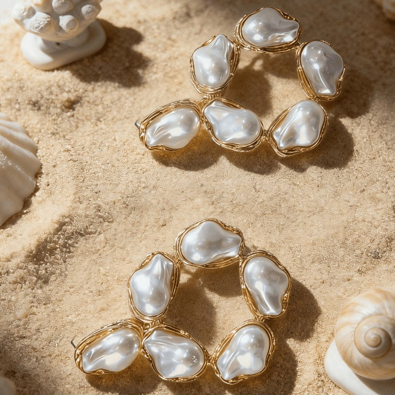 Classy Irregular Pearl Hoop Earrings