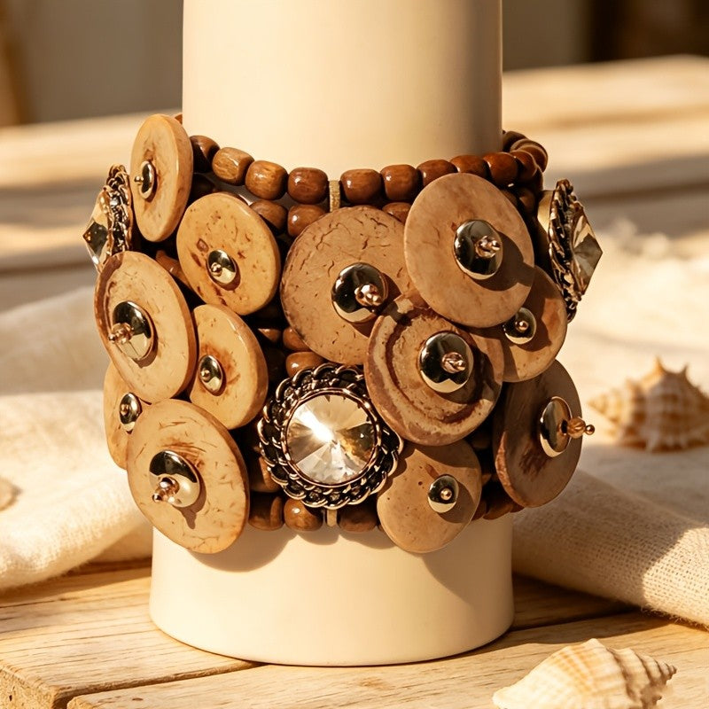 Boho Vintage Wooden Disc Bracelet