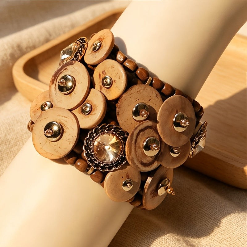 Boho Vintage Wooden Disc Bracelet