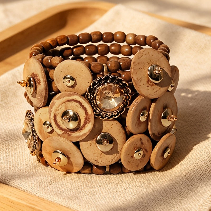 Boho Vintage Wooden Disc Bracelet