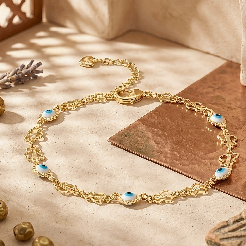 14k Boho Clover Evil Eye Bracelet