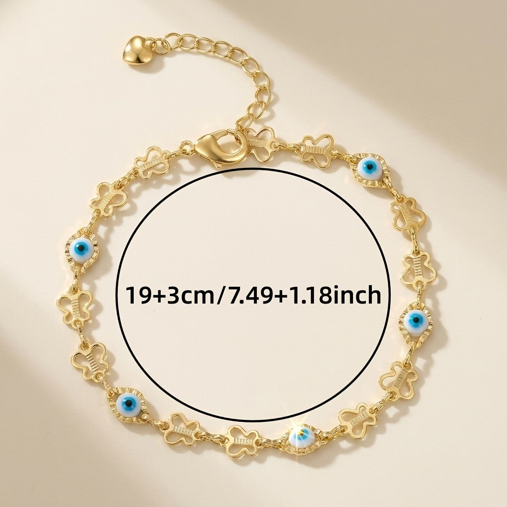 14k Boho Clover Evil Eye Bracelet
