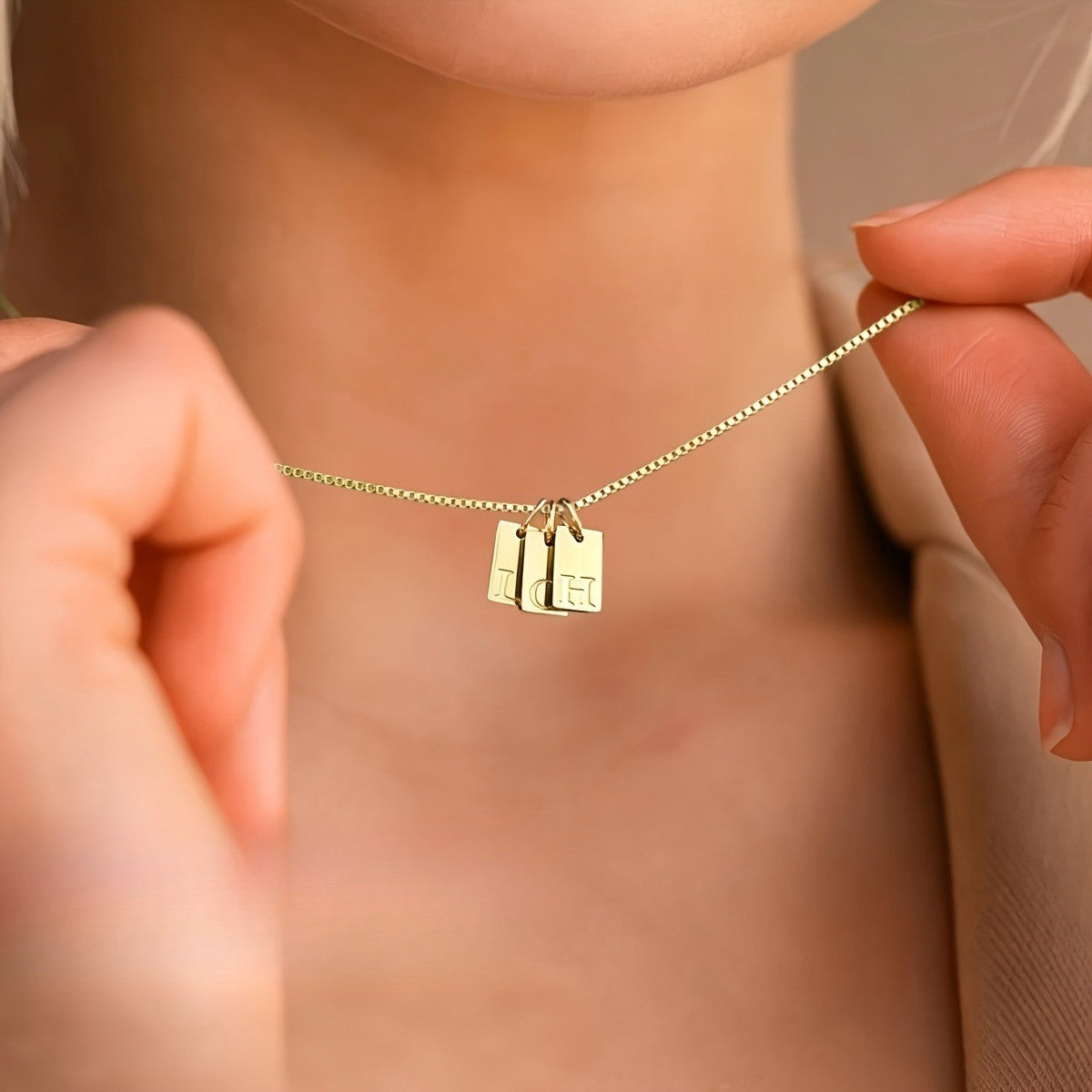 Dainty Square Initial Necklace