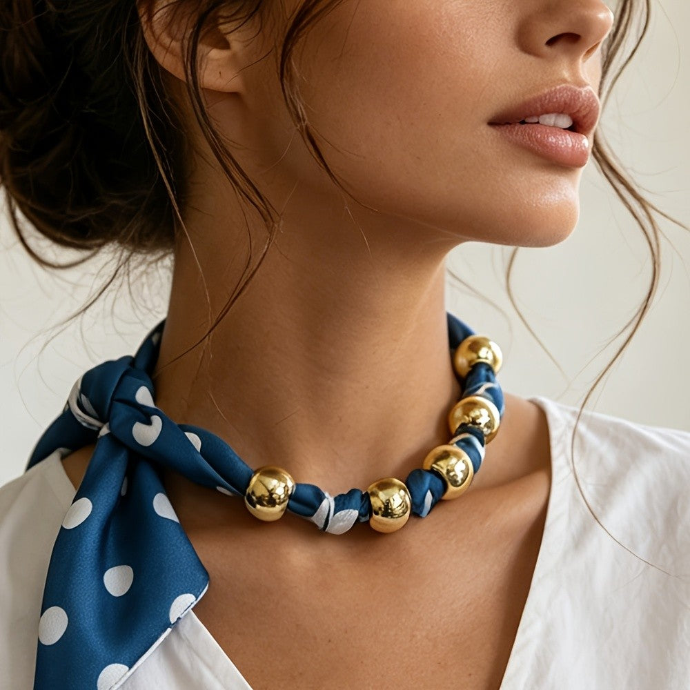 Boho Polka Dot Scarf Bead Necklace