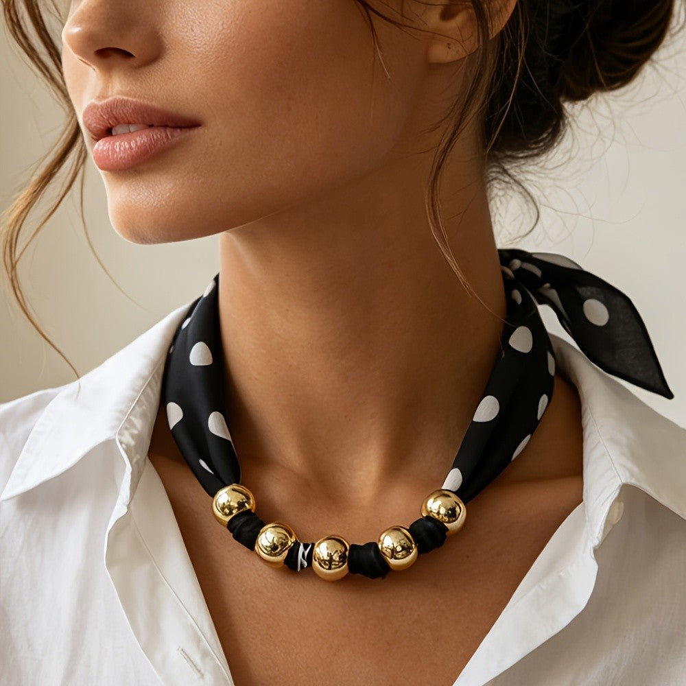 Boho Polka Dot Scarf Bead Necklace