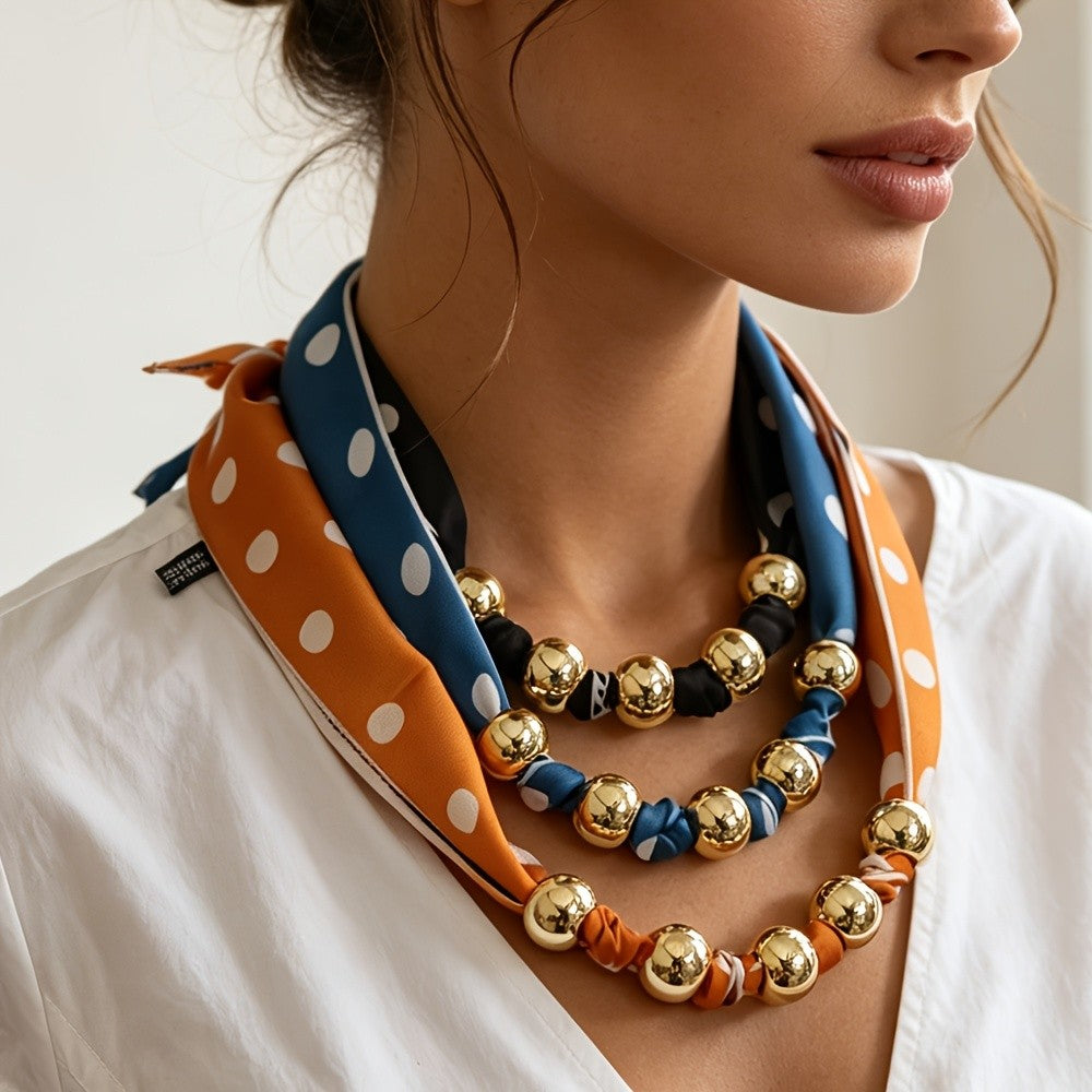 Boho Polka Dot Scarf Bead Necklace