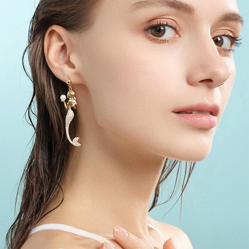 Elegant Mermaid Pearl Drop Earrings
