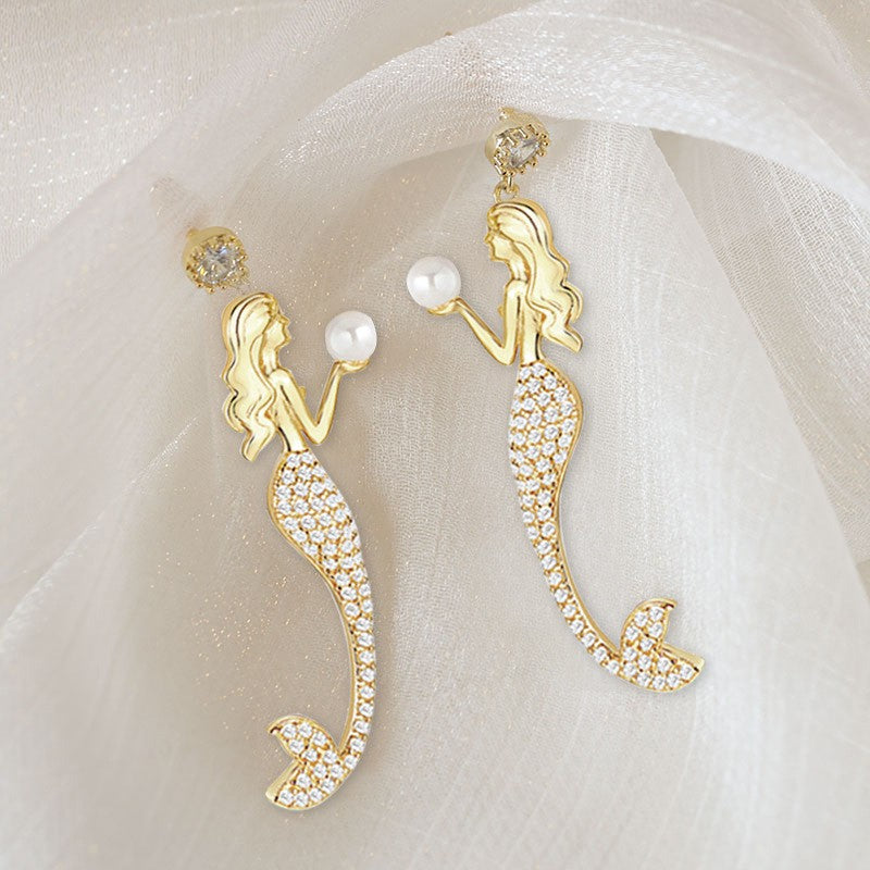 Elegant Mermaid Pearl Drop Earrings