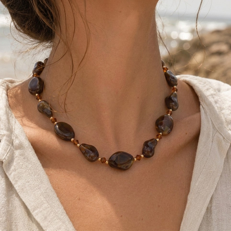 Boho Irregular Amber Bead Necklace