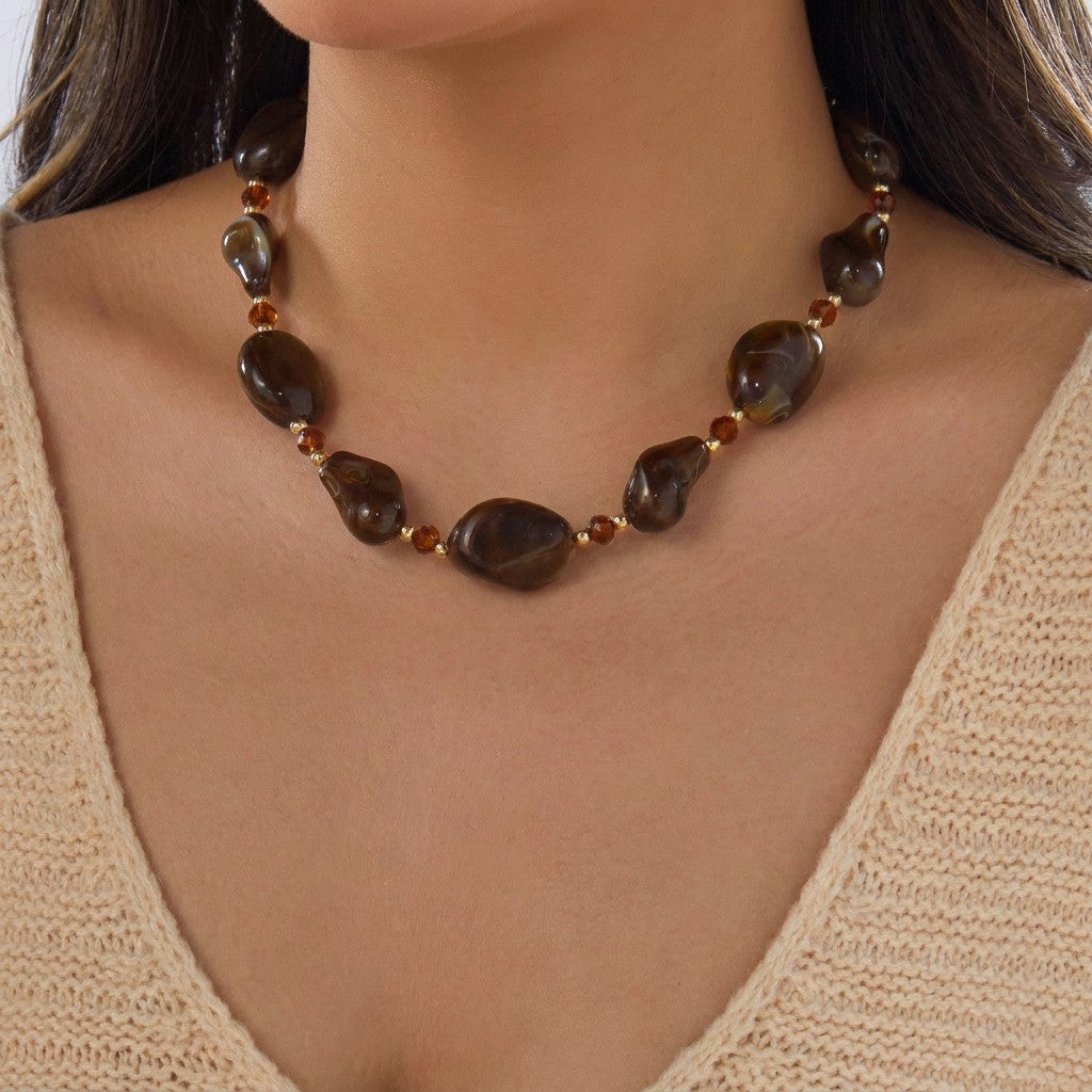Boho Irregular Amber Bead Necklace
