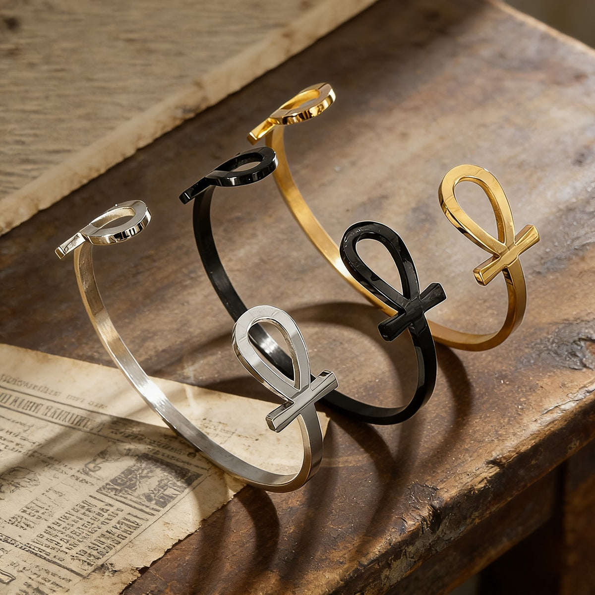 Classy Egyptian Ankh Open Cuff Bracelet