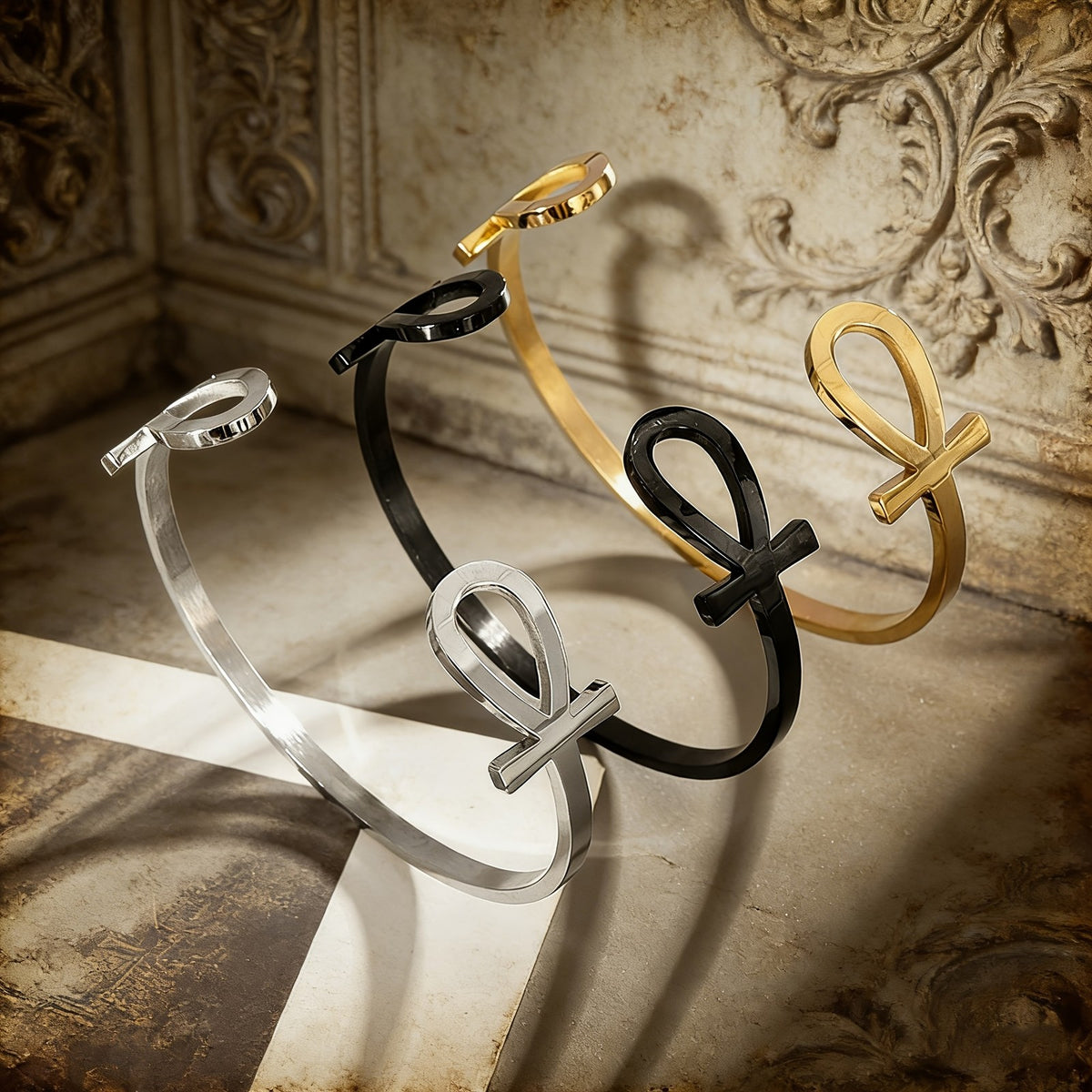 Classy Egyptian Ankh Open Cuff Bracelet