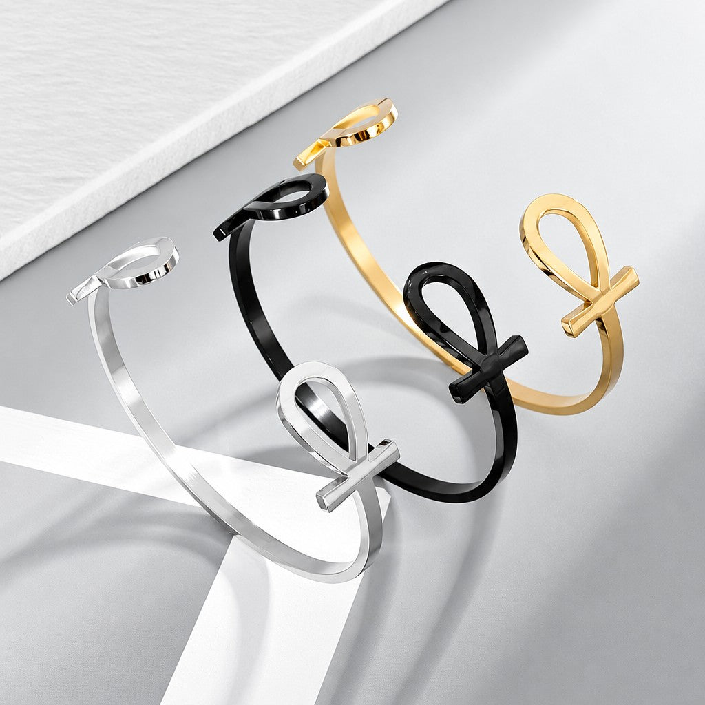 Classy Egyptian Ankh Open Cuff Bracelet