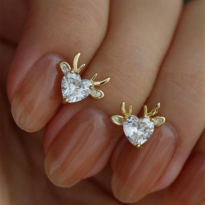 Dainty Heart Deer Stud Earrings