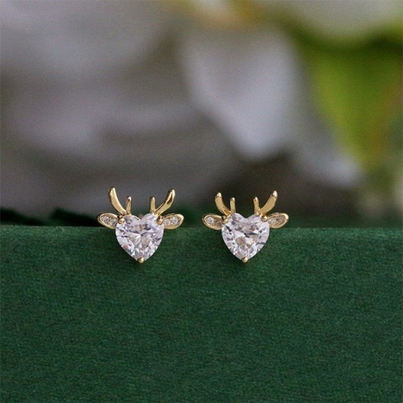 Dainty Heart Deer Stud Earrings