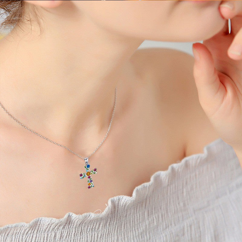 Boho Multicolor Floral Cross Necklace