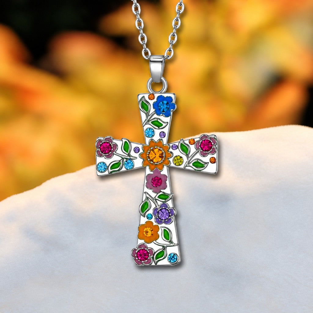Boho Multicolor Floral Cross Necklace