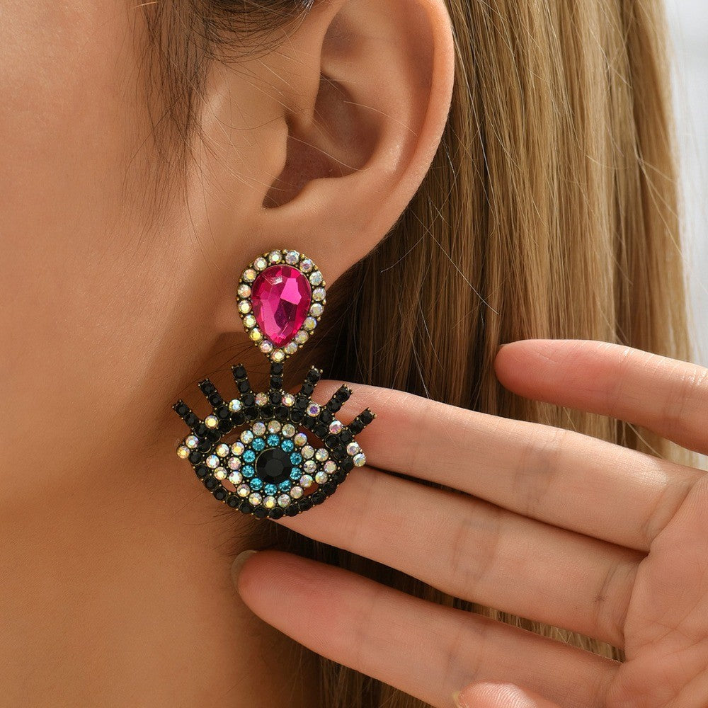 Boho Fuchsia Gem Evil Eye Drop Earrings