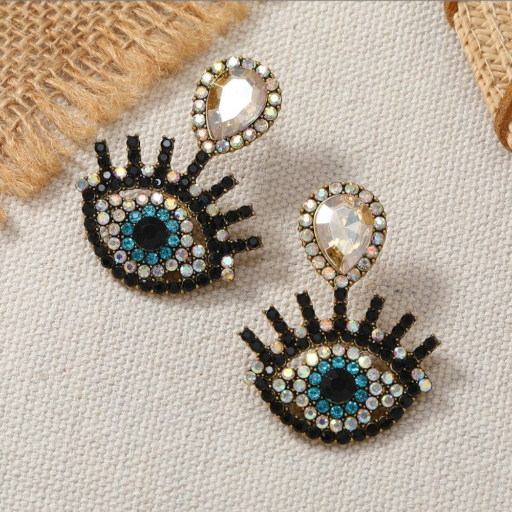 Boho Fuchsia Gem Evil Eye Drop Earrings