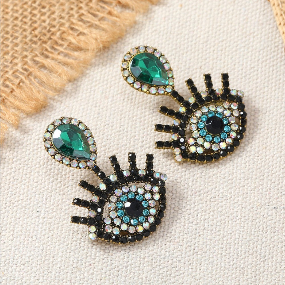 Boho Fuchsia Gem Evil Eye Drop Earrings