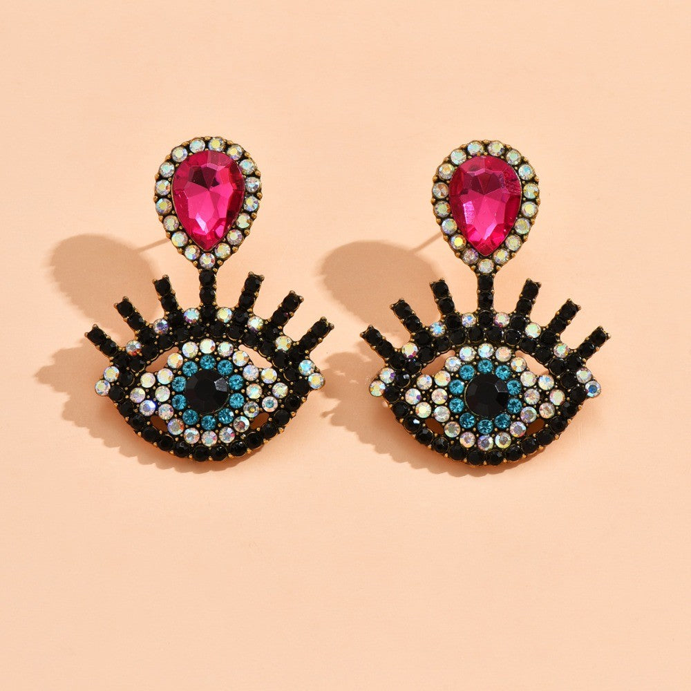Boho Fuchsia Gem Evil Eye Drop Earrings