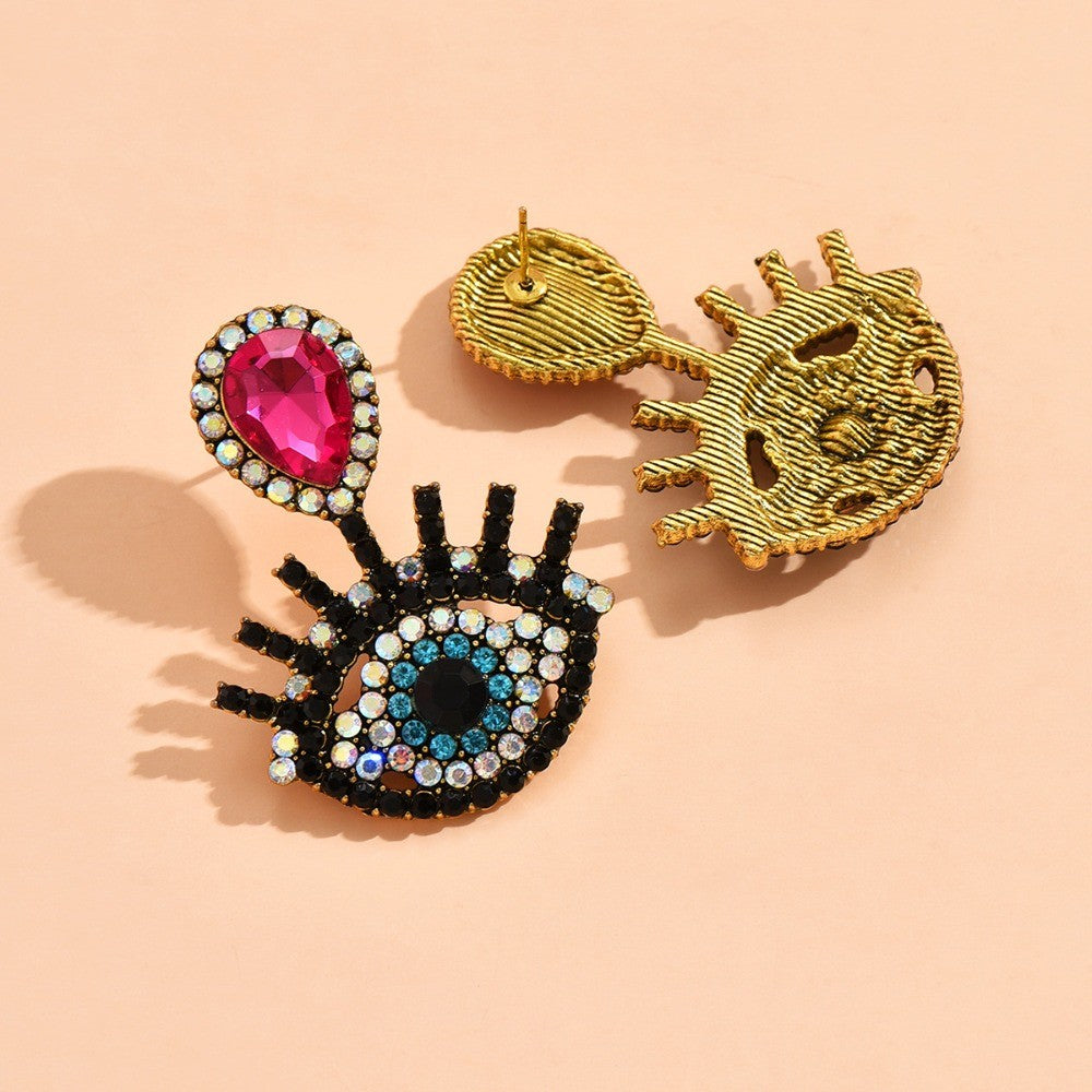 Boho Fuchsia Gem Evil Eye Drop Earrings
