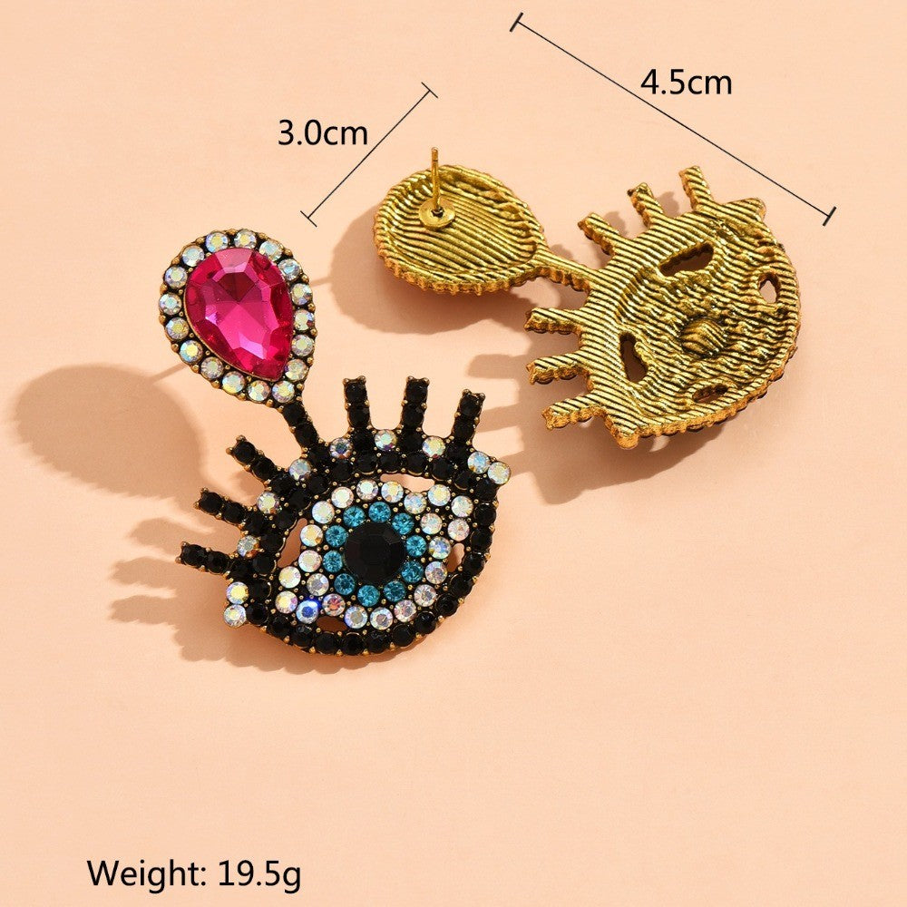 Boho Fuchsia Gem Evil Eye Drop Earrings