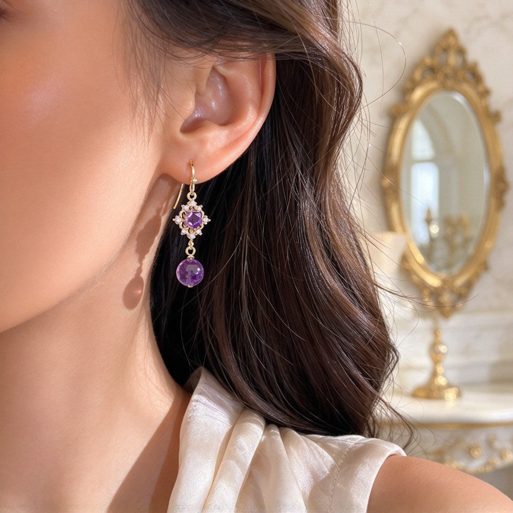 Elegant Amethyst Sphere Drop Earrings