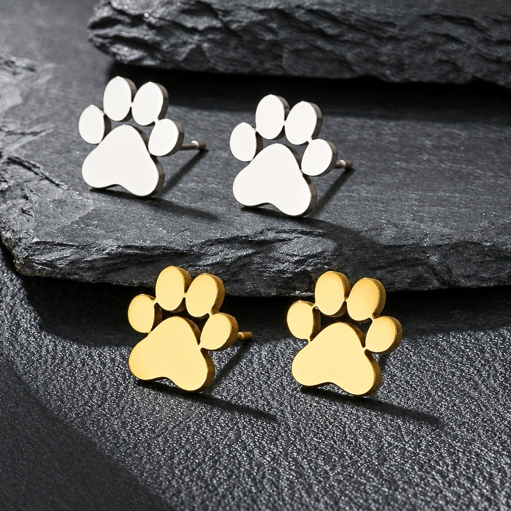 18k Dainty Paw Initial Stud Earrings