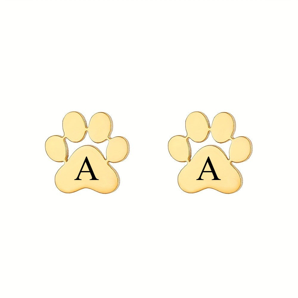 18k Dainty Paw Initial Stud Earrings