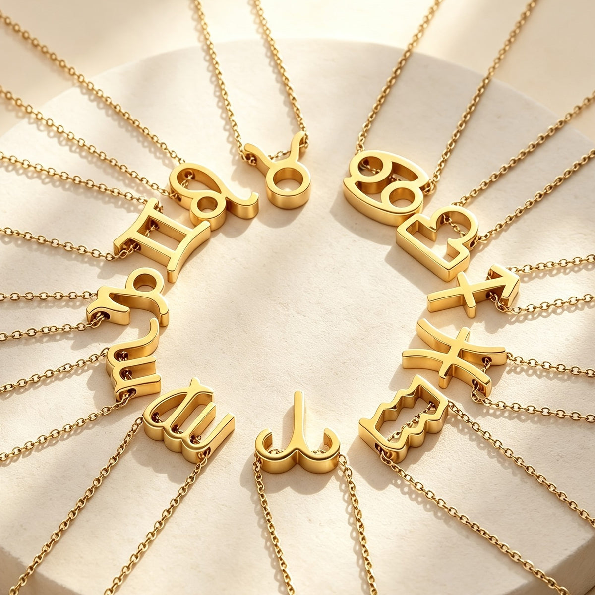 18k Dainty Hollow Zodiac Sign Necklace