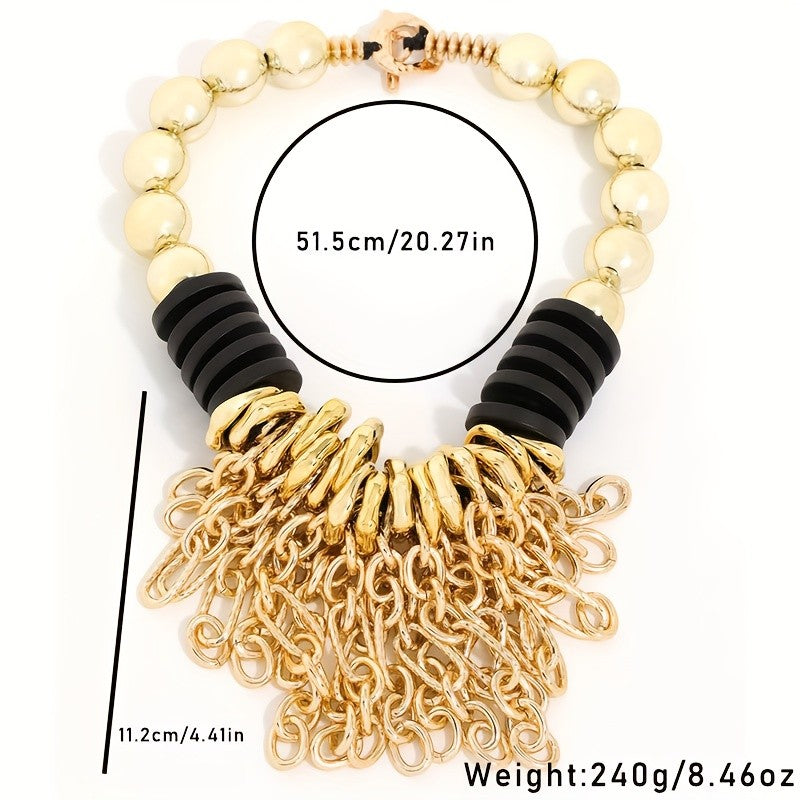 Boho Black Bead Chain Tassel Necklace