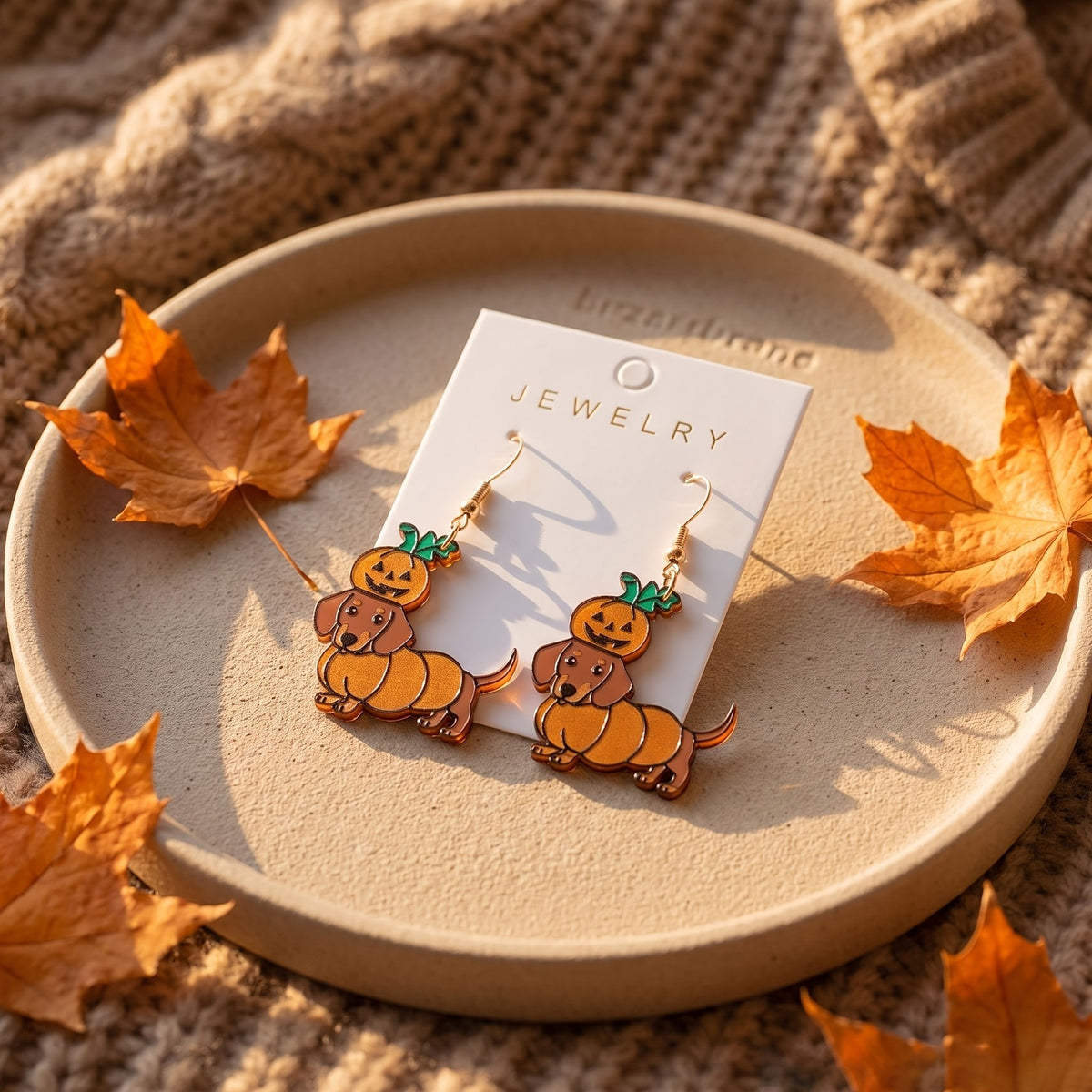 Cute Pumpkin Dachshund Earrings