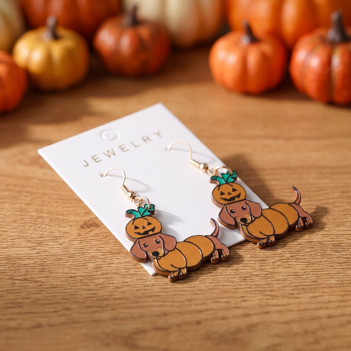 Cute Pumpkin Dachshund Earrings