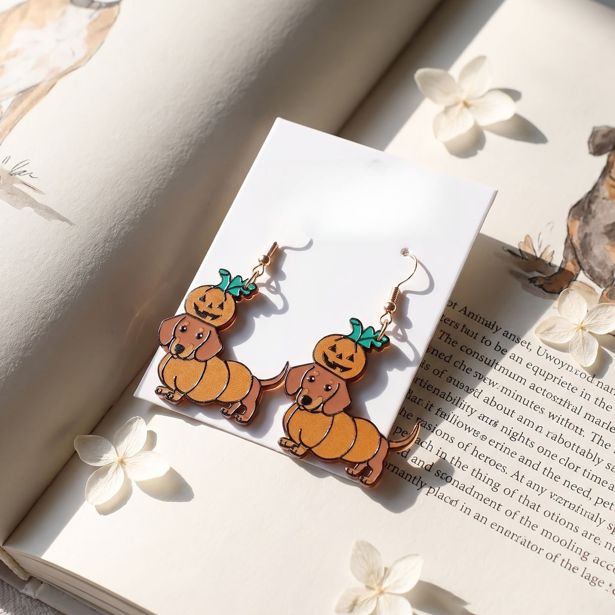 Cute Pumpkin Dachshund Earrings