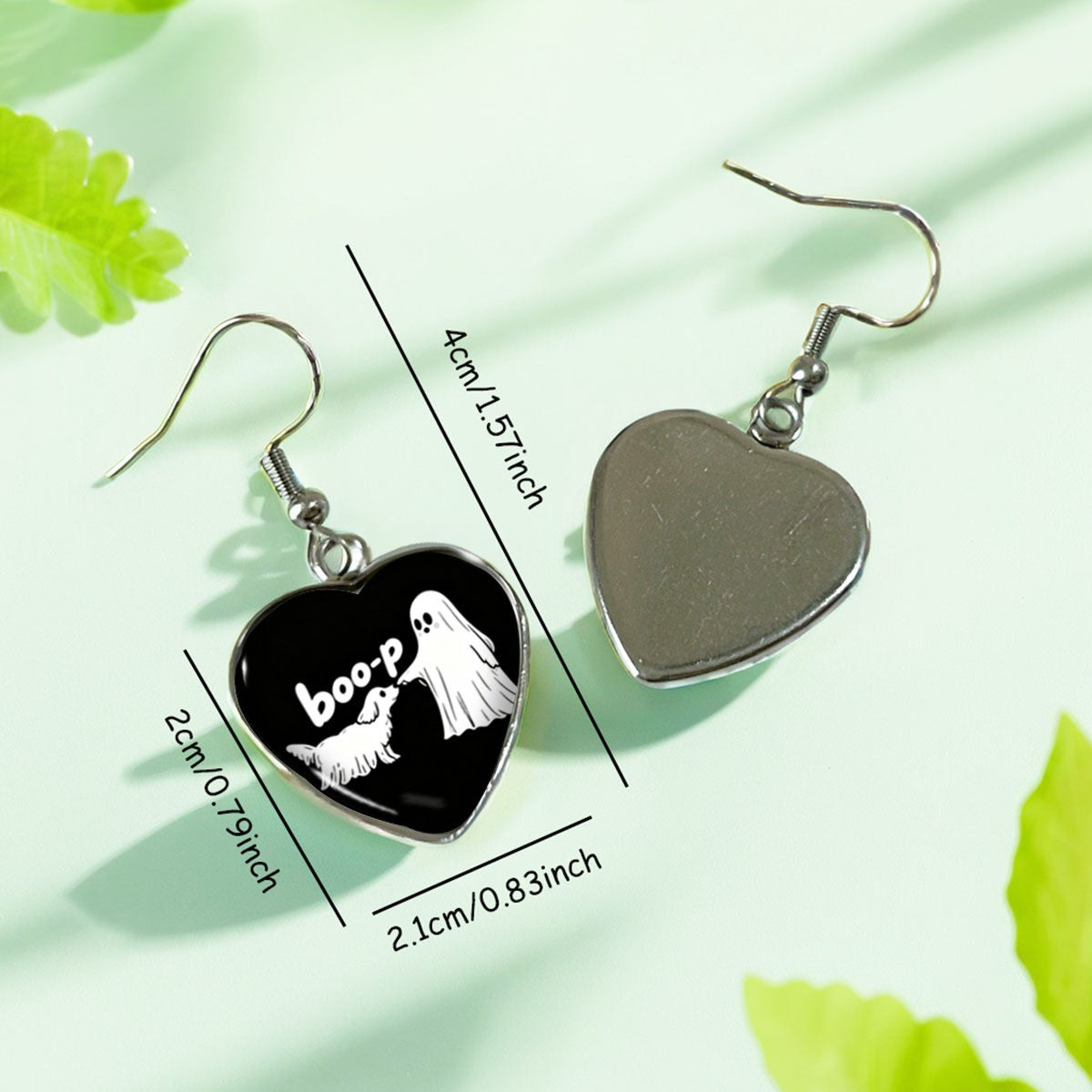 Cute Halloween Ghost Puppy Heart Earrings