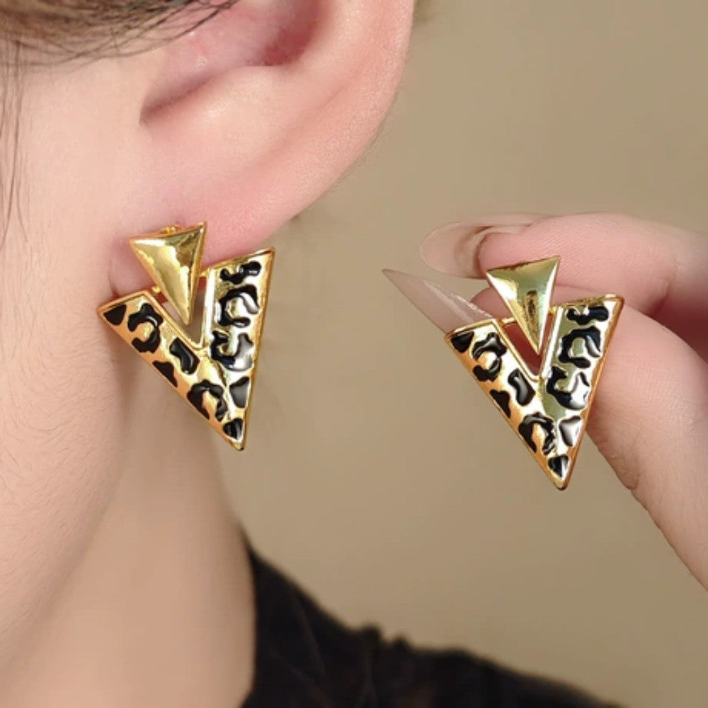 Boho Leopard Print Triangle Earrings