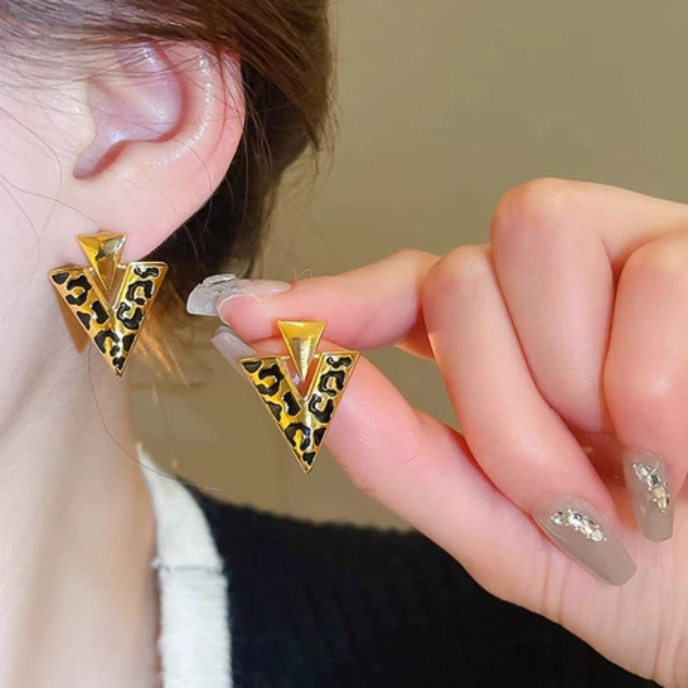Boho Leopard Print Triangle Earrings
