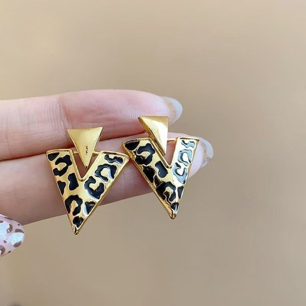Boho Leopard Print Triangle Earrings