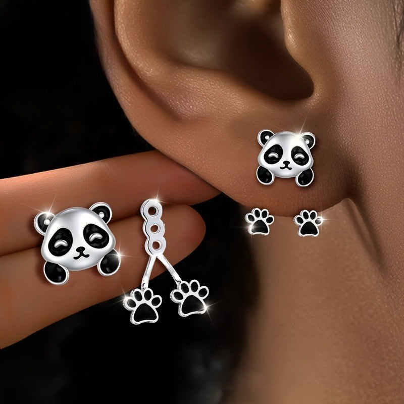 Cute Panda Paw Earring Set