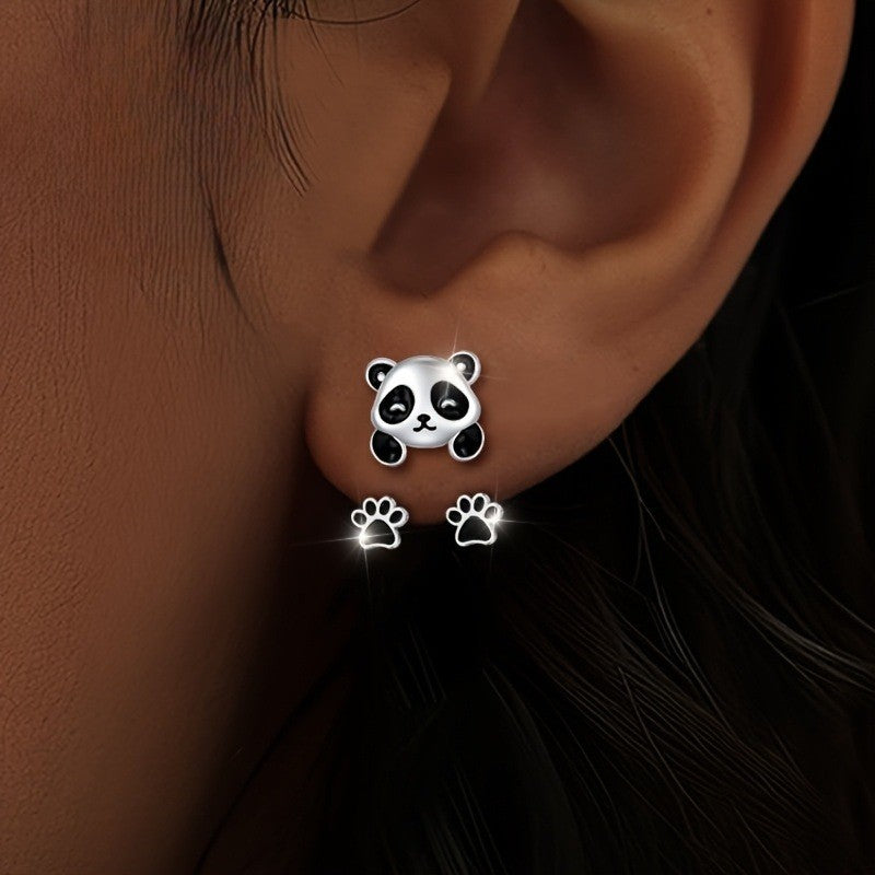 Cute Panda Paw Earring Set