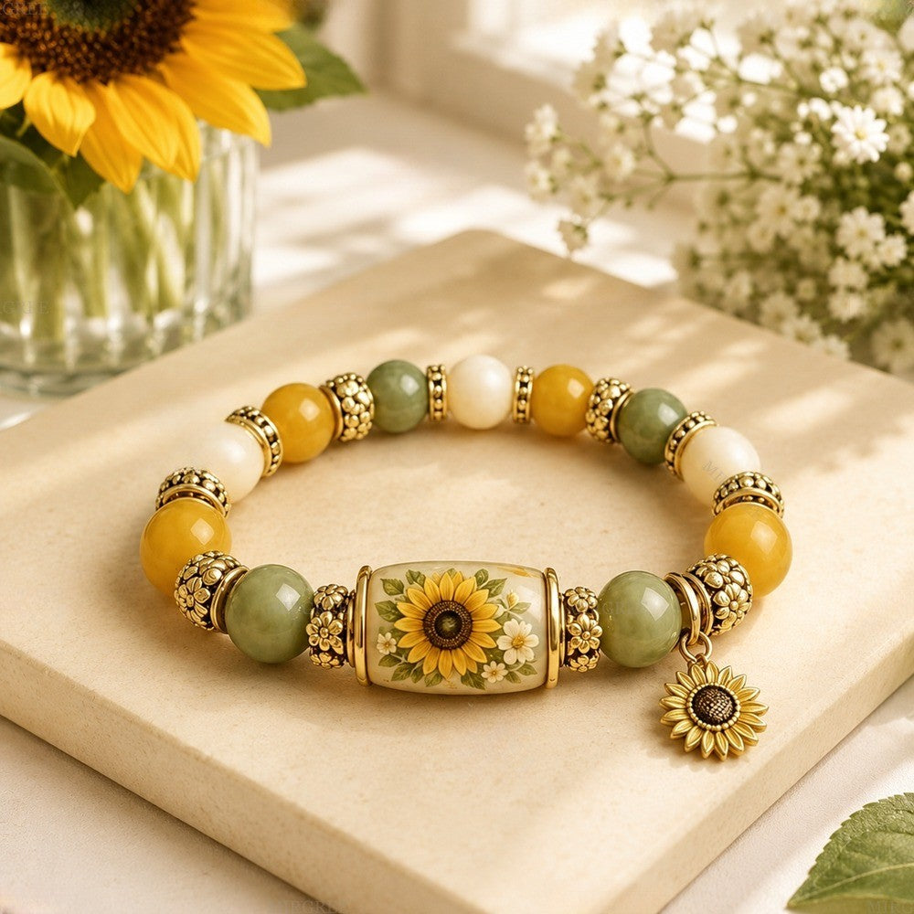 Boho Sunflower Crystal Beaded Bracelet