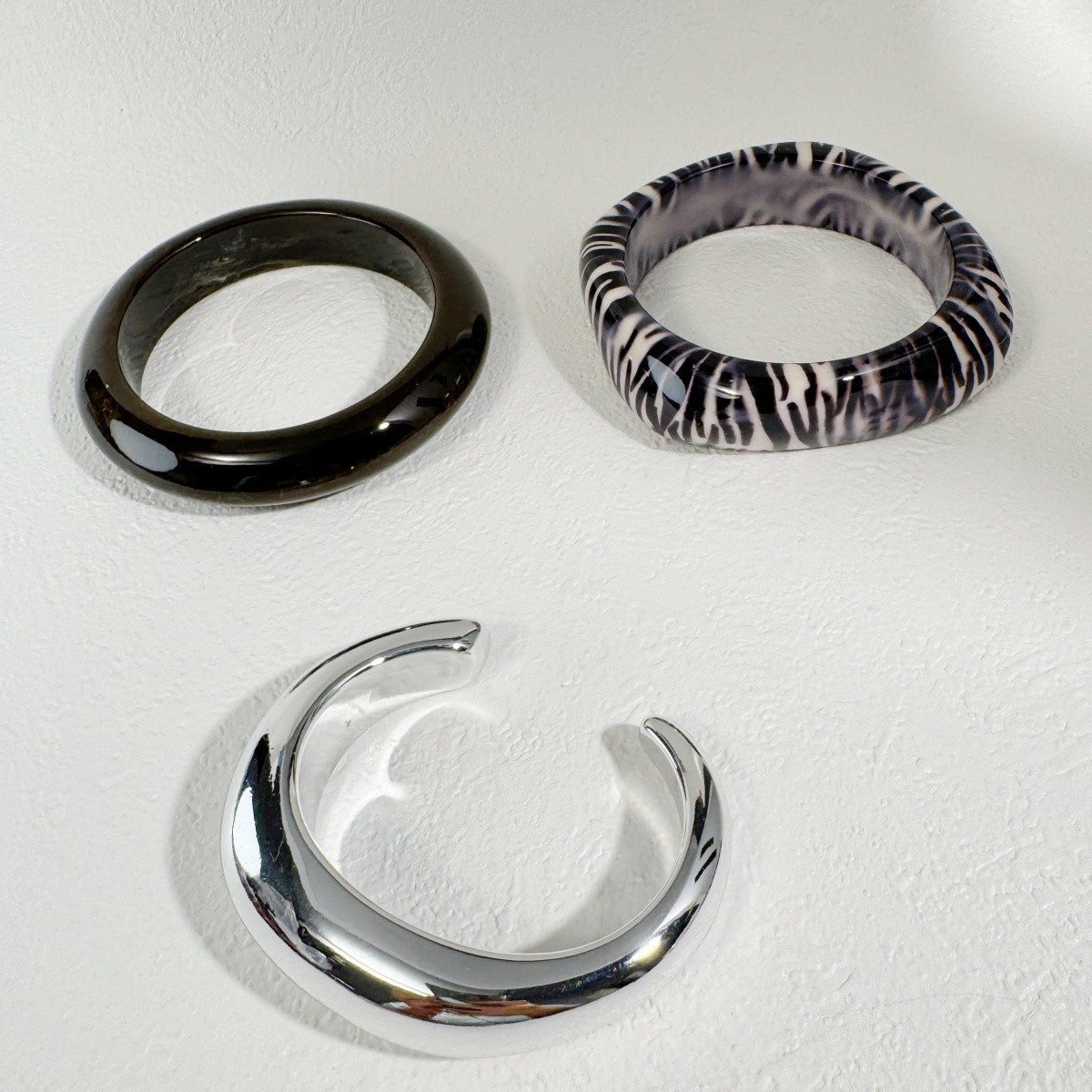 3pc Retro Zebra & Glossy Bangle Set