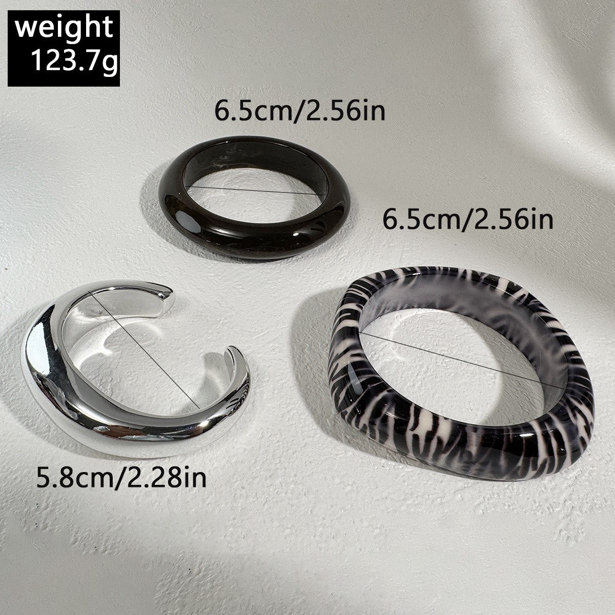 3pc Retro Zebra & Glossy Bangle Set